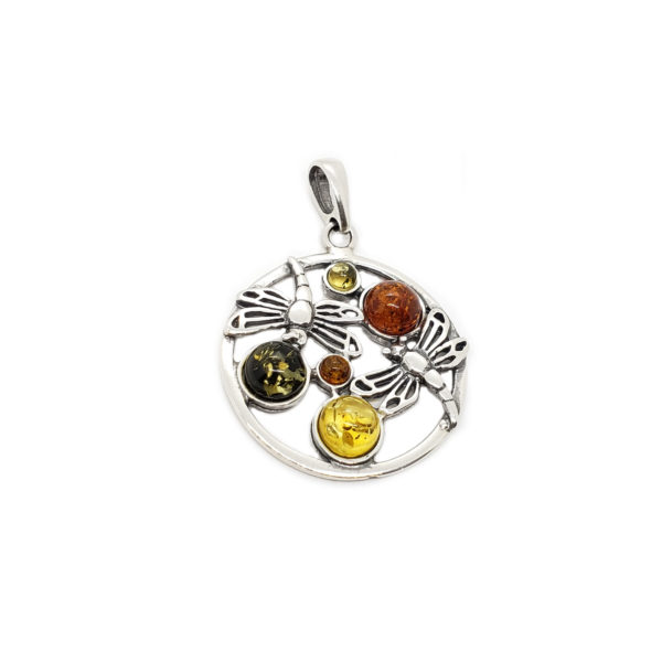 Multicolor Amber Dragonflies Pendant