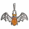 Cognac Amber Sterling Silver Bat Pendant