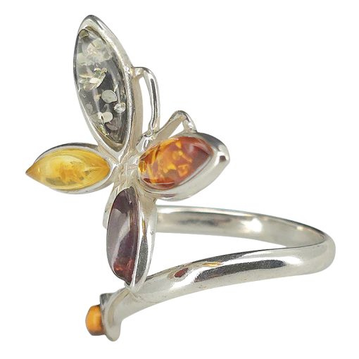 Multi Color Amber .925 Silver Butterfly Adjustable Ring - Image 4