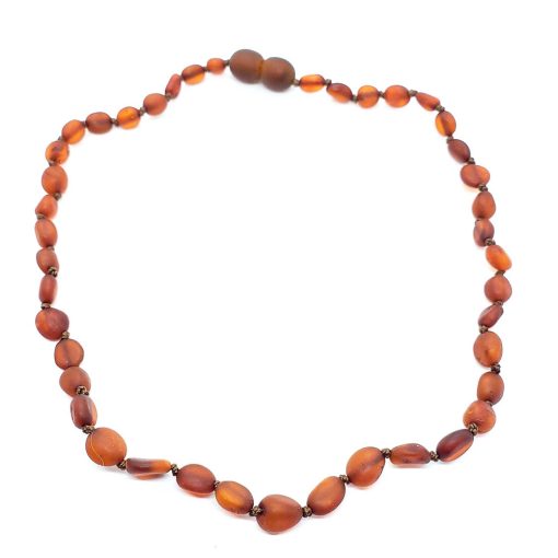 Matte Finish/Raw Cognac Amber Baby/Teething Necklace, SCREW CLASP 13″