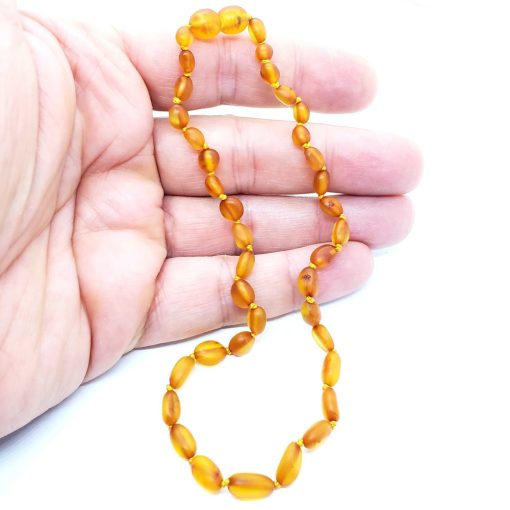 Matte Finish/Raw Cognac Amber Baby/Teething Necklace, SCREW CLASP 13″ - Image 3