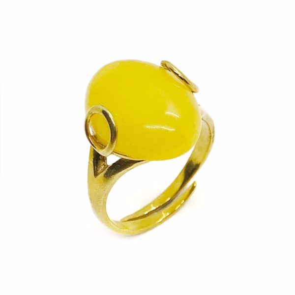 Butterscotch Amber Gold Plated Silver Adjustable Ring