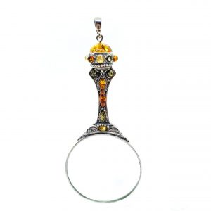 Multi Color Amber .925 Silver Magnifying Glass Pendant