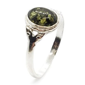 Green Amber Sterling Silver Ring