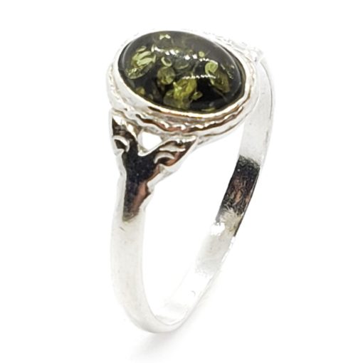 Green Amber Sterling Silver Ring