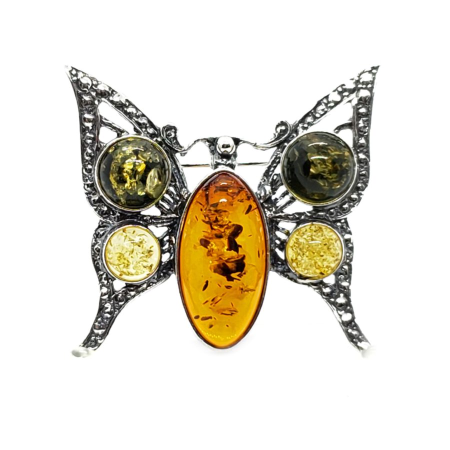 Multi Color Amber Oxidized Silver Brooch/Pin