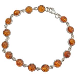 Cognac Amber Sterling Silver Link Bracelet