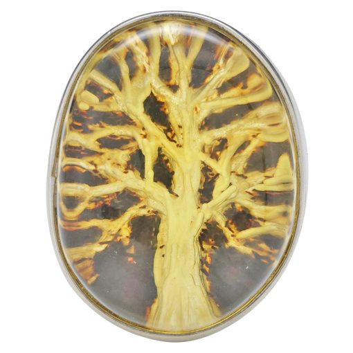 Hand Carved "Tree Of Life" Amber Cameo Adjustable Ring - Image 5