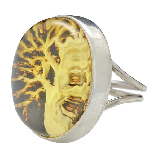 Hand Carved "Tree Of Life" Amber Cameo Adjustable Ring - Image 4