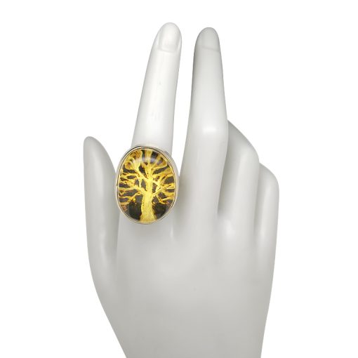 Hand Carved "Tree Of Life" Amber Cameo Adjustable Ring - Image 2