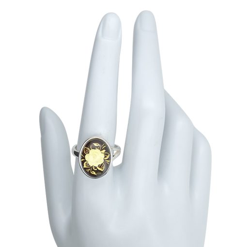 Carved “Rose” Amber Cameo / Intaglio Adjustable Ring - Image 2
