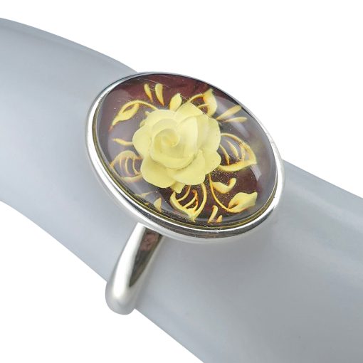 Carved “Rose” Amber Cameo / Intaglio Adjustable Ring