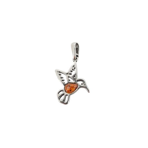 Cognac Amber Silver Hummingbird Pendant