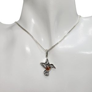 Cognac Amber Silver Hummingbird Pendant