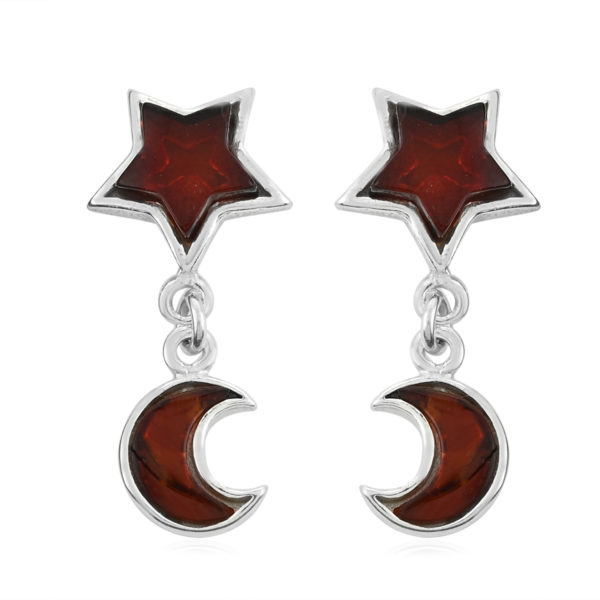 Baltic Amber Sterling Silver "Star and Moon" Earrings 