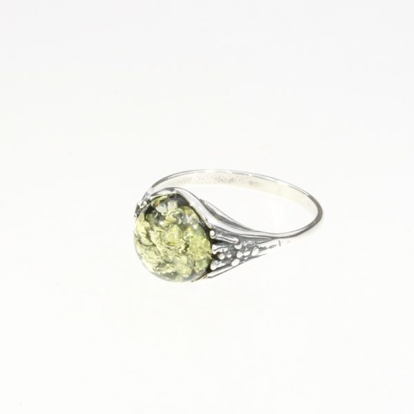 Green Amber Sterling Silver Ring