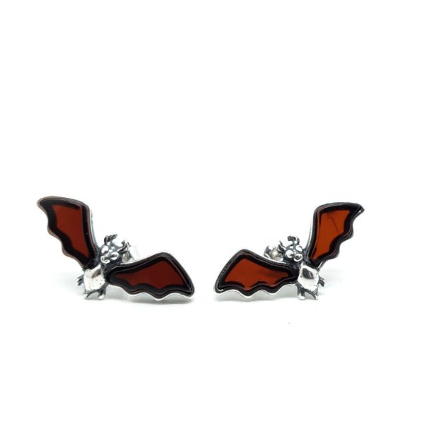 Cherry Amber Bat Stud Earrings