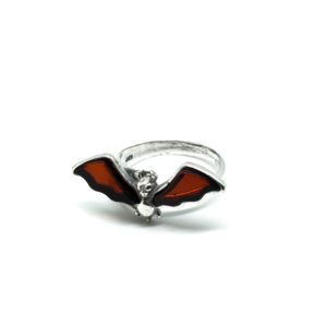 Cherry Amber Sterling Silver “Bat” Adjustable Ring