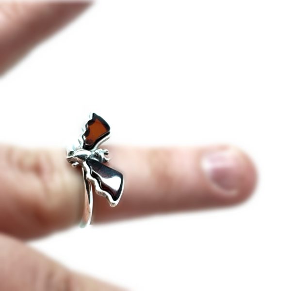 Cherry Amber Sterling Silver “Bat” Adjustable Ring - Image 2
