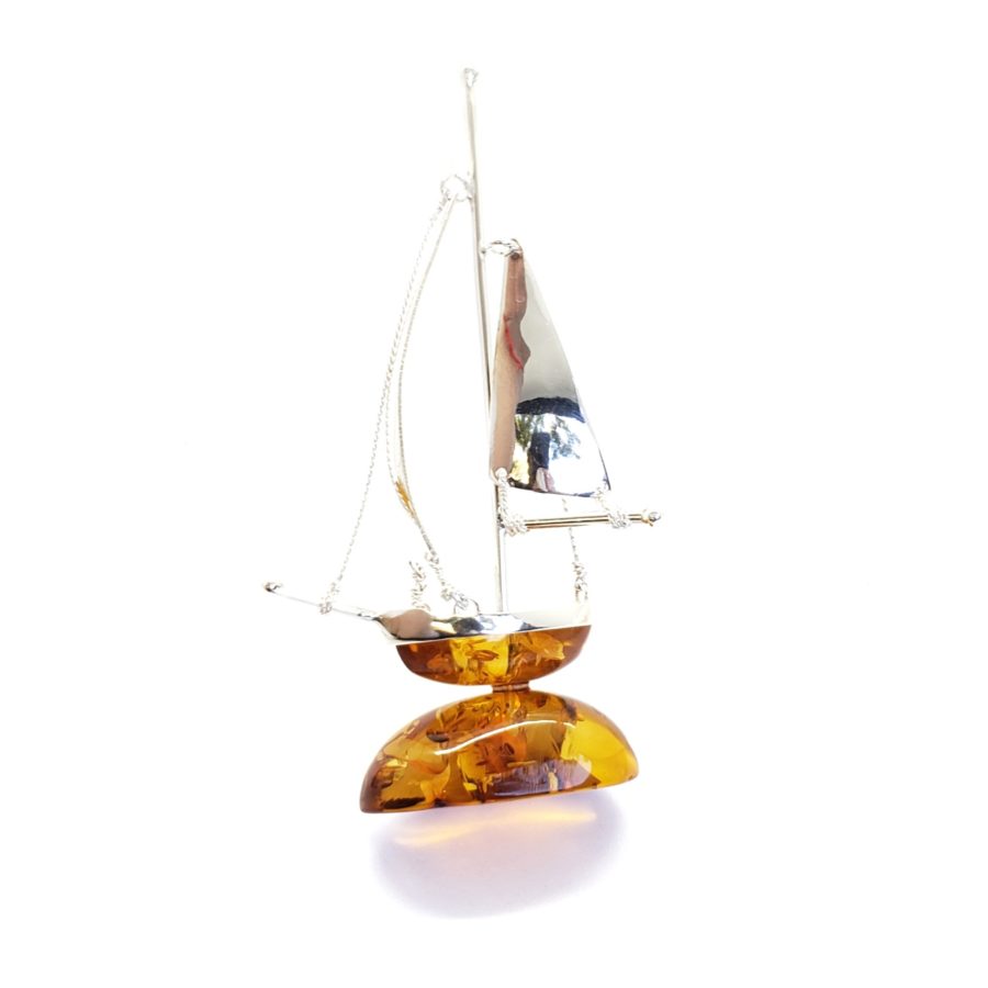 Cognac Amber Sterling Silver Boat Statuette