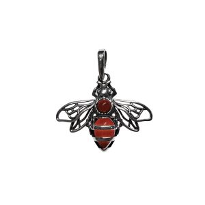 Cherry Amber Sterling Silver Bee Pendant