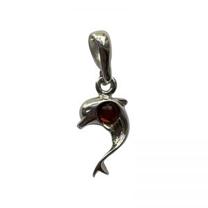 Cognac Amber Sterling Silver "Dolphin" Pendant