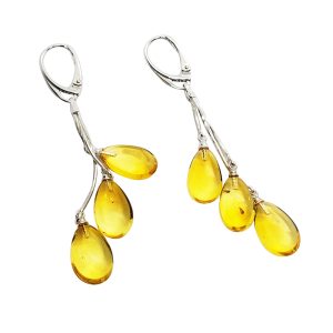 Citrine Baltic Amber Sterling Silver Drop Earrings