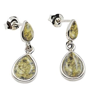 Green Baltic Amber Classic Teardrop Post Dangle Sterling Silver Earrings
