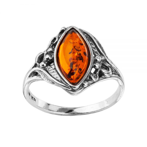 Cognac  Amber Sterling Silver Ring