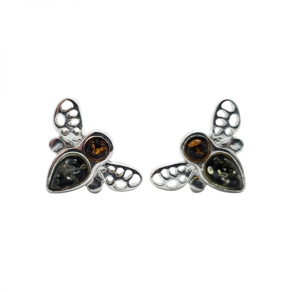 Baltic Amber Sterling Silver Bee Earrings. Amber Jewelry