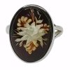 Flower Cameo Amber Sterling Silver Adjustable Ring
