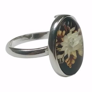 Flower Cameo Amber Sterling Silver Adjustable Ring