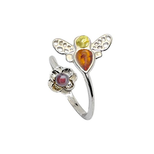 Multi-Color Amber Flower/Bee Adjustable Ring