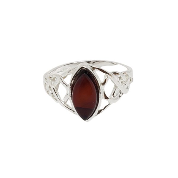 Cherry Amber Marquise Shape Sterling Silver Ring