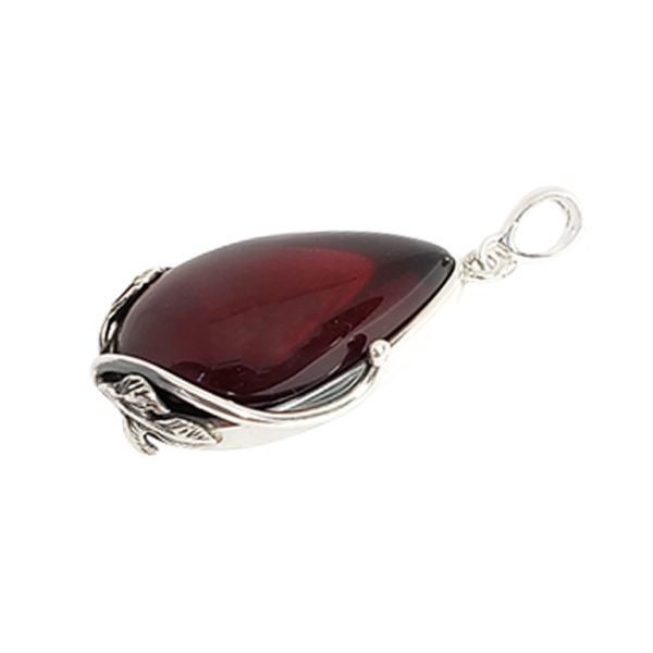 Cherry Teardrop Shape Amber Sterling Silver Pendant 1