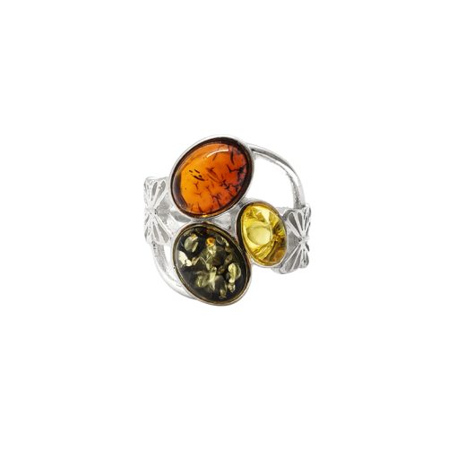 Multi-Color Amber Butterfly Design Silver Ring