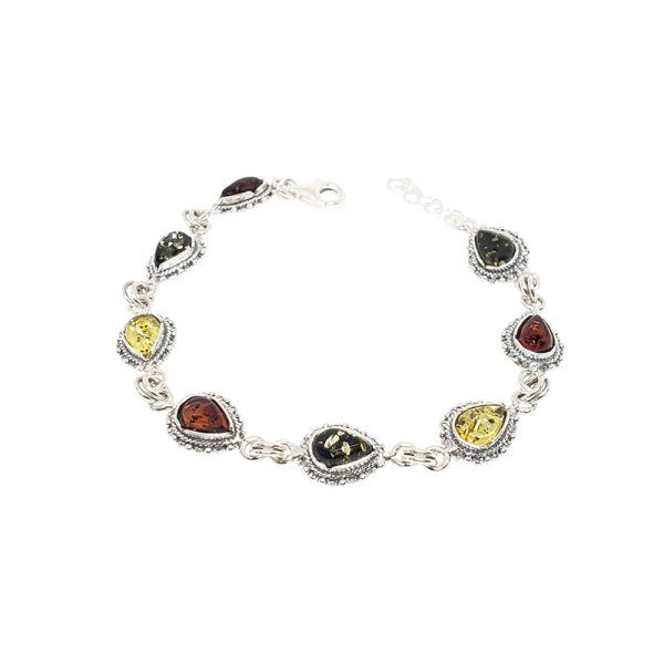 Multi-Color Amber Sterling Silver Bracelet