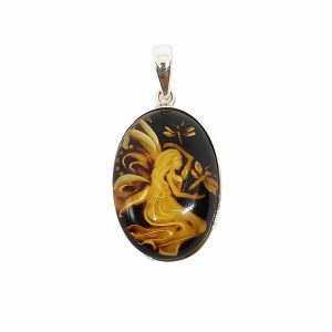 Amber Cameo/Intaglio Fairy Pendant