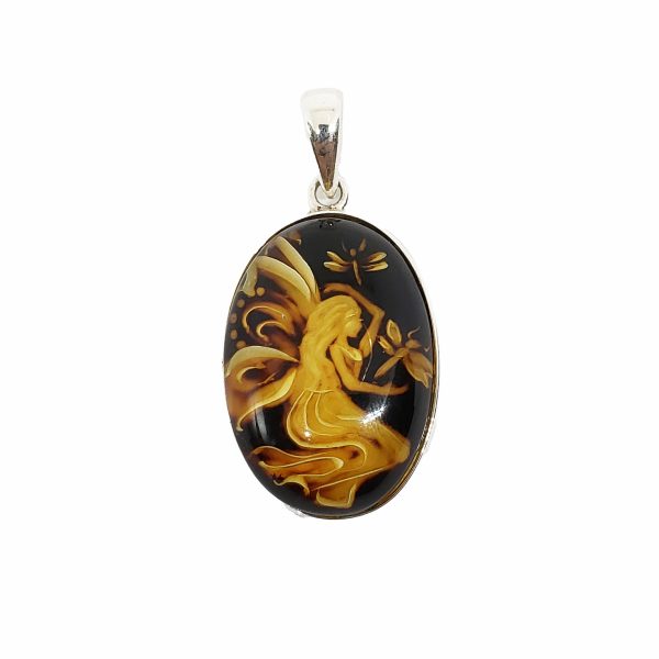 Amber Cameo/Intaglio Fairy Pendant