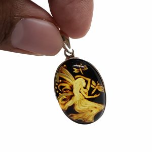 Alternative view of Amber Cameo/Intaglio Fairy Pendant