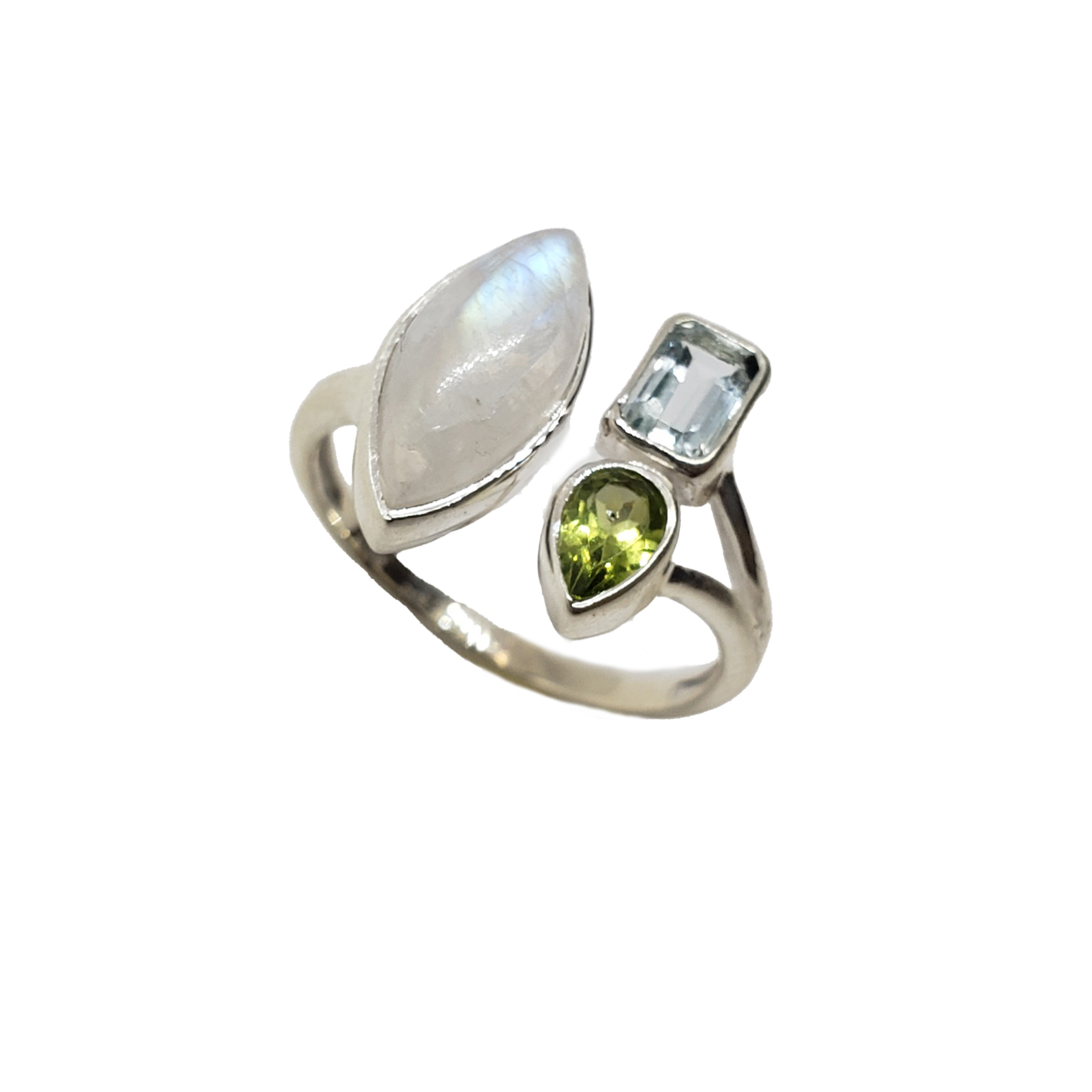 Moonstone/Peridot/Topaz Sterling Silver Ring Amberman