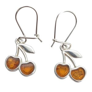 Amber Sterling Silver Cherry Earrings On Hooks