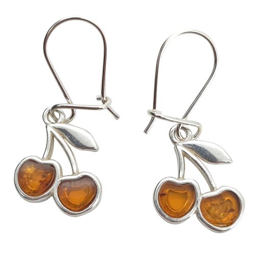 Amber Sterling Silver Cherry Earrings On Hooks