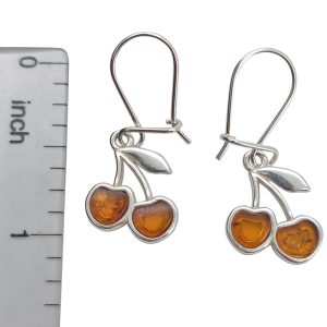 Amber Sterling Silver Cherry Earrings On Hooks