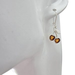 Alternative view of Cognac Amber Sterling Silver Cherry Earrings On Hooks