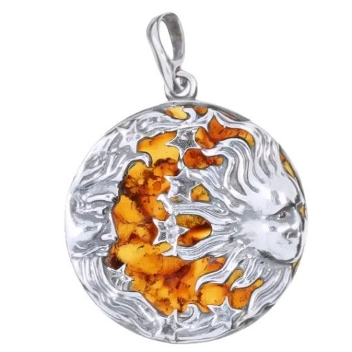 Moon And Sun Amber Silver Pendant