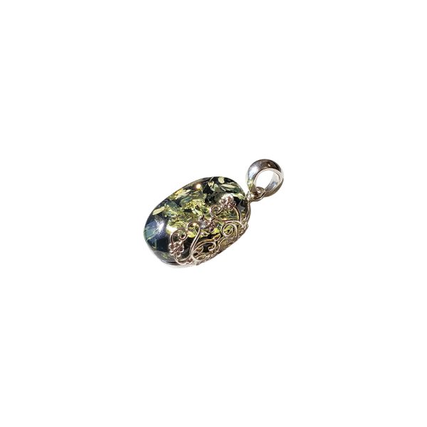 Green Amber Sterling Silver Handmade Pendant