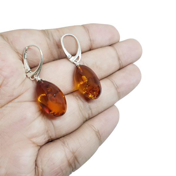 Amber Earrings On Hooks With Sterling Silver