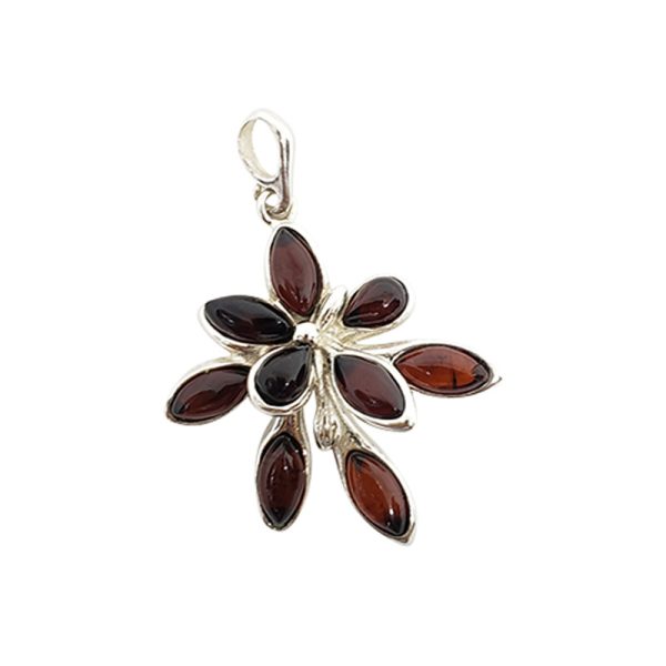 Flower Cherry Amber Pendant Made With Sterling Silver