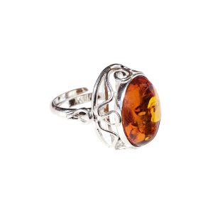Cognac Amber Sterling Silver Adjustable Ring